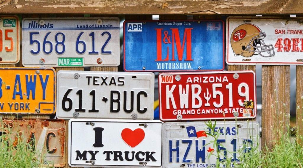 license plates on wall