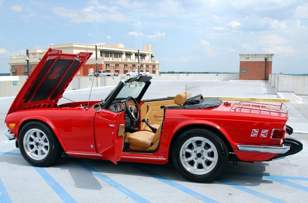 Triumph TR6 in parking lot