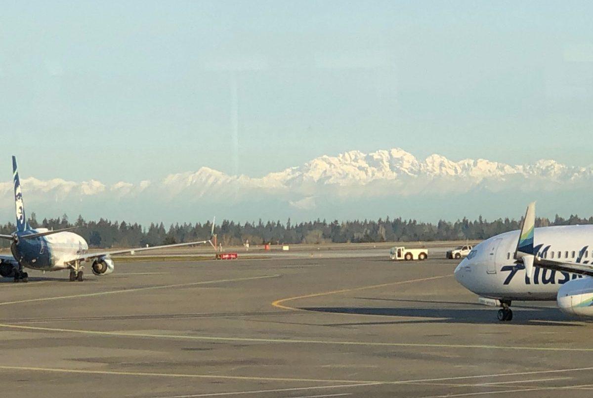 view of the Olympics from SeaTac airport