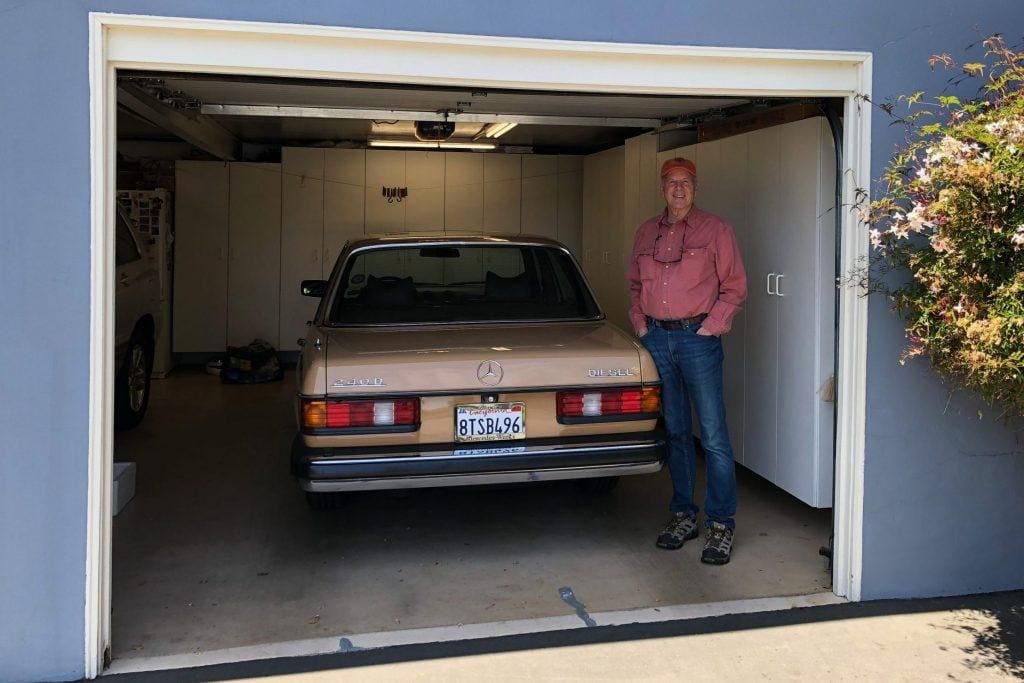 Mercedes-Benz 240D parked in garage