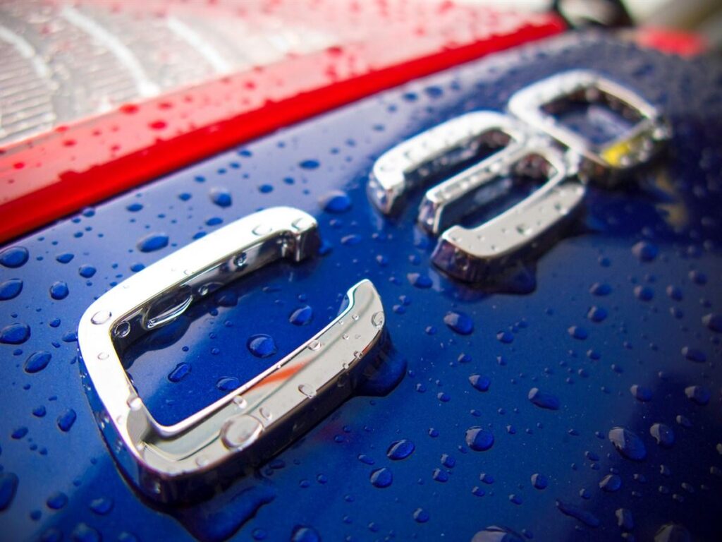 blue Volvo C30 badge close up