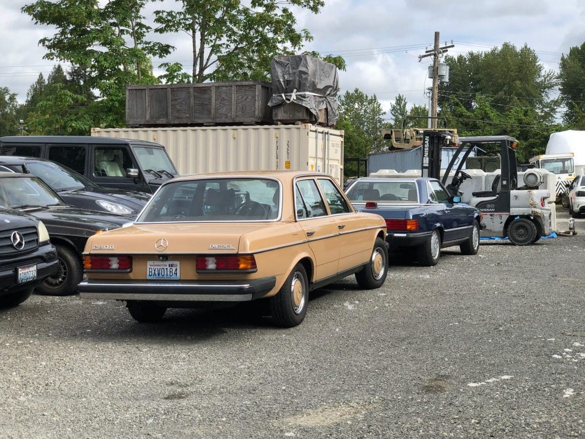 1977 Mercedes-Benz 240D at repair shop