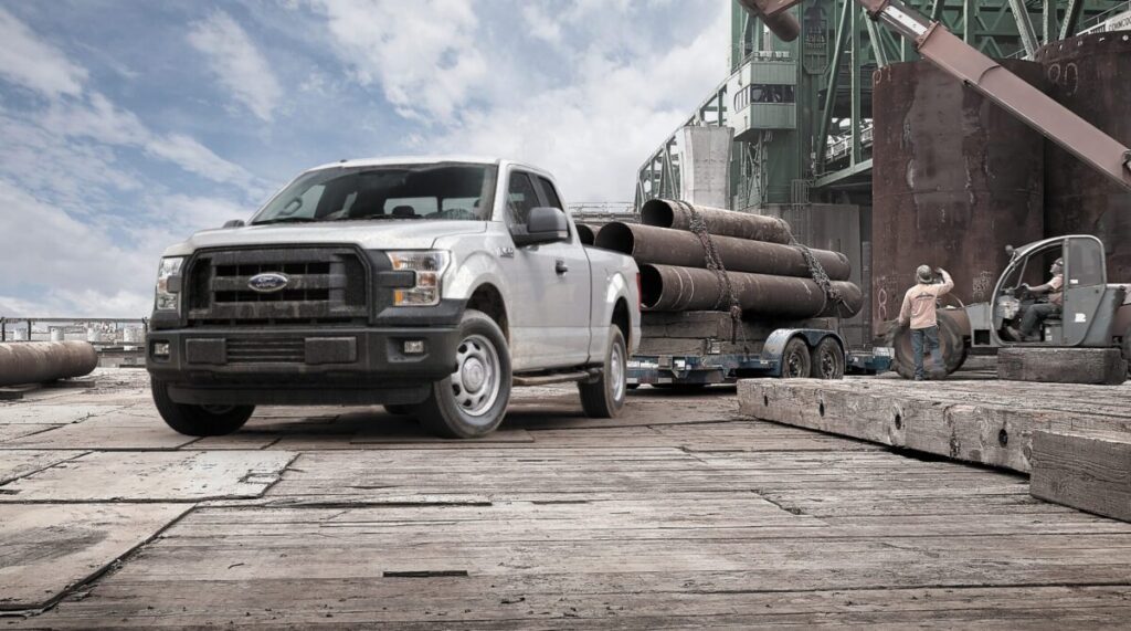 2015 Ford F-150 XL parked on dock