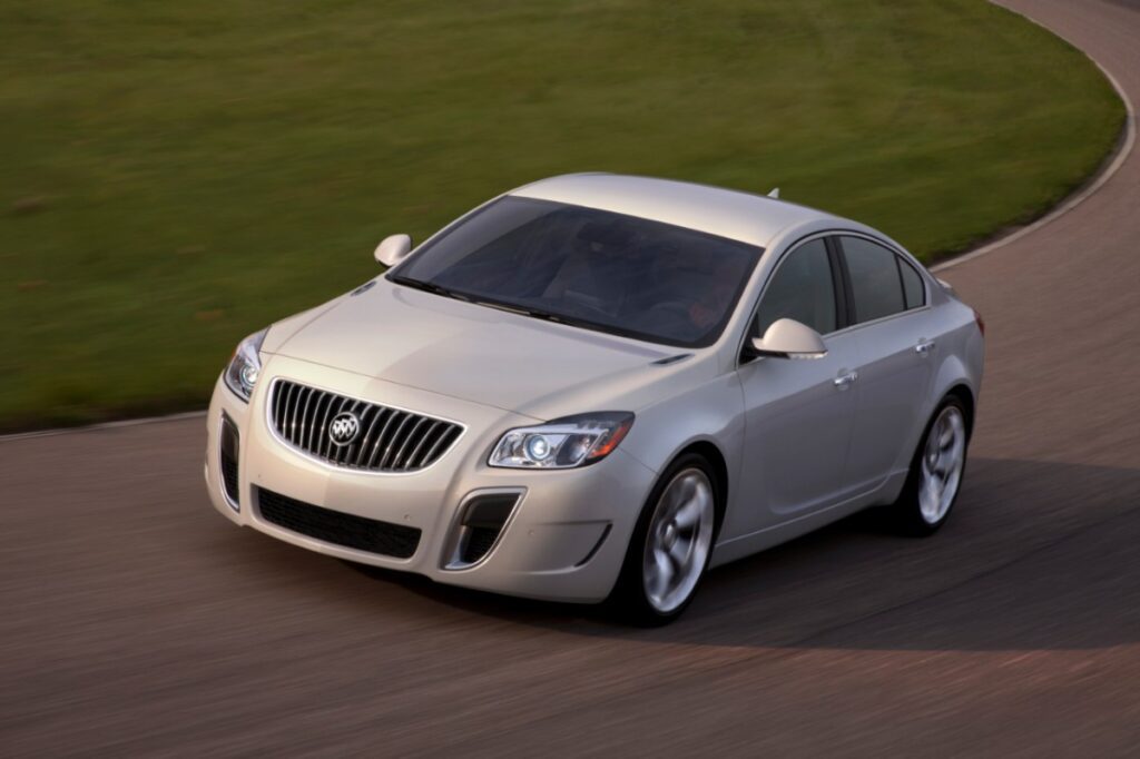 2013 Buick Regal GS driving on a racetrack